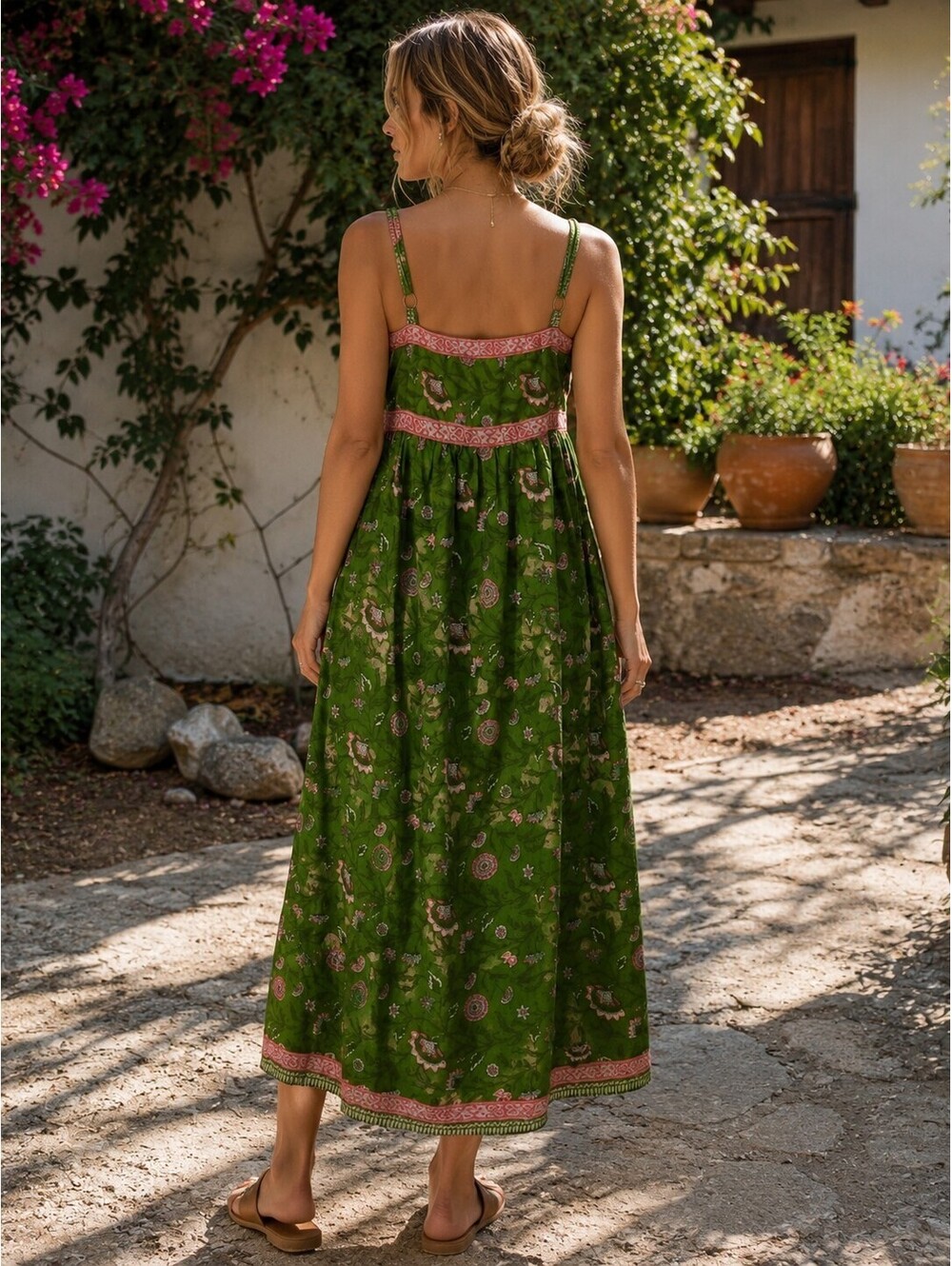 Natural Life Lottie Midi Dress Sz Med Green Floral Buttom Front NWOT Cottagecore - Picture 2 of 9